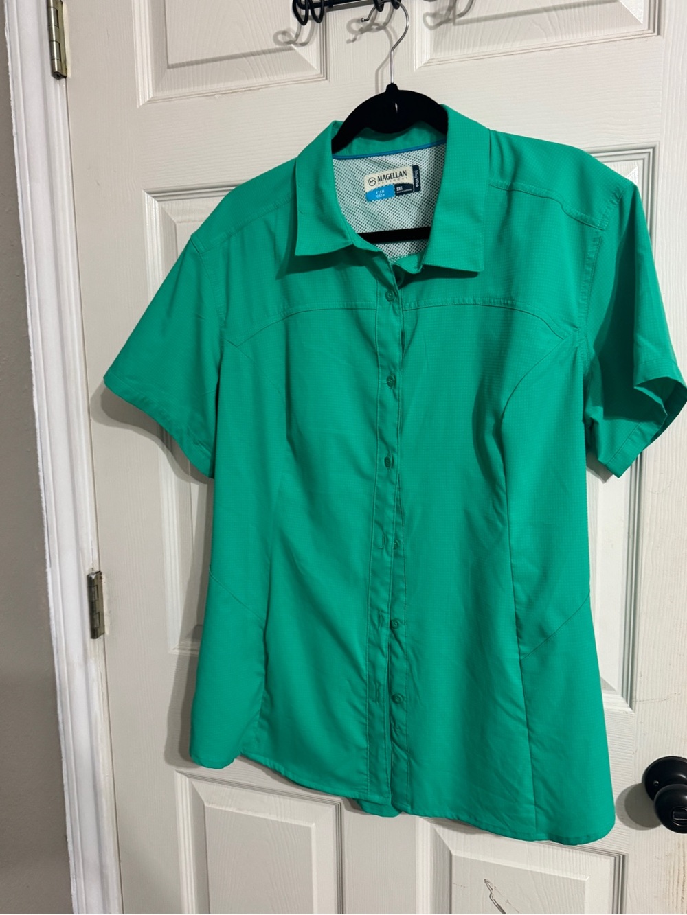 Magellan Outdoors Women's Short Sleeve Button Front Shirt - Teal Green